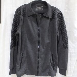 Men's Gray Large Quilted Sleeve zippered Jacket with 2 zippered pockets in front